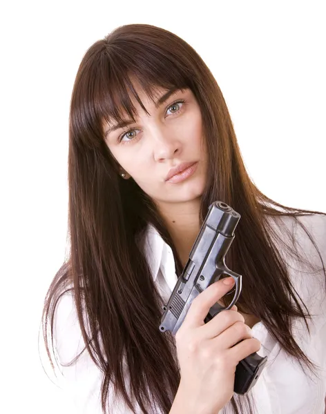 Krásné mladé ženy s pistolí. — Stock fotografie