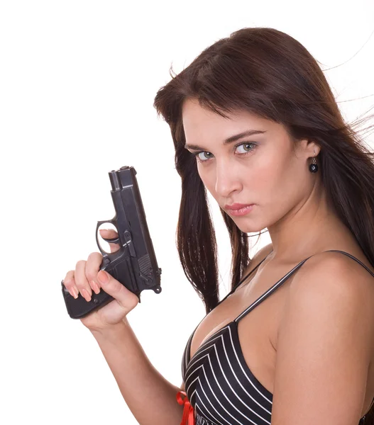 Schöne junge Frauen mit Gewehr. — Stockfoto