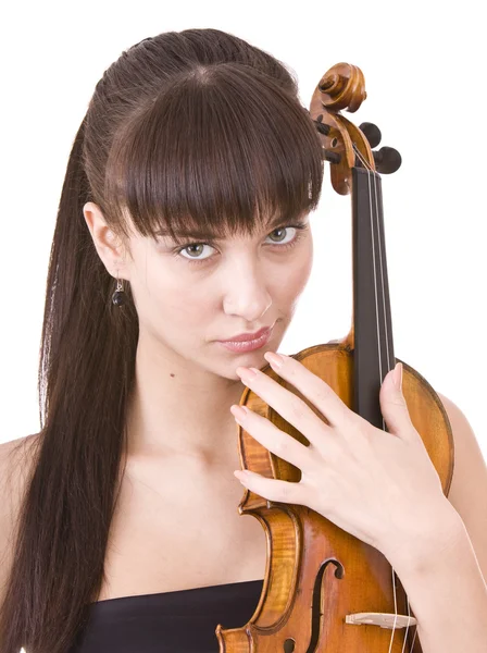 Beautiful young girl with fiddle. — Stock Photo, Image