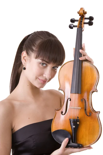 Beautiful young girl with fiddle. — Stock Photo, Image