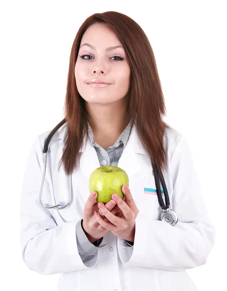 Médico com estetoscópio e maçã . — Fotografia de Stock