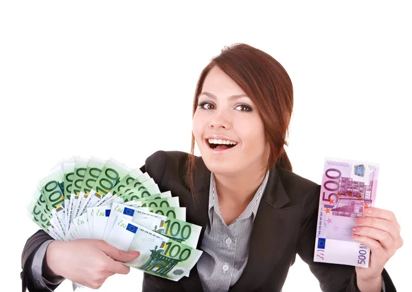 Fiatal nő holding euró pénz. — Stock Fotó