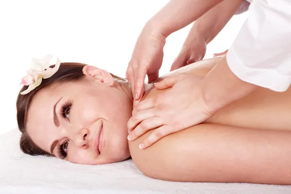 Vier handen massage van jonge vrouw. — Stockfoto