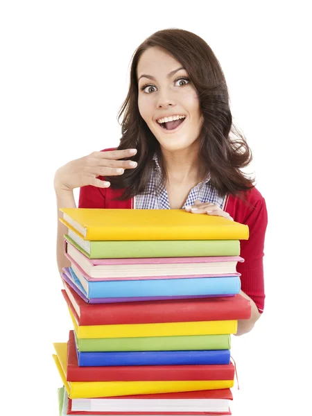 Дівчина з купою кольорової книги  . — стокове фото