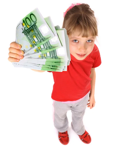Girl in red sport t-shirt with money. — Stock Photo, Image