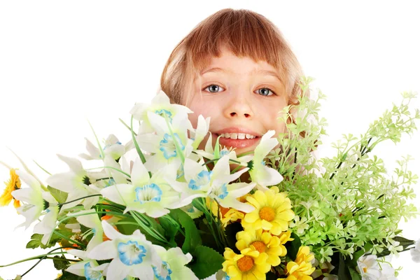 Vacker flicka med vilda blomma. — Stockfoto