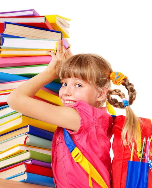 Dítě s hromadou knih. — Stock fotografie