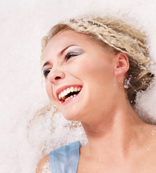 Young woman with snow. — Stock Photo, Image