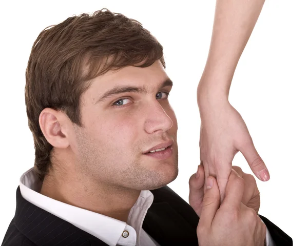 Homme baiser femme main avec amour . — Photo