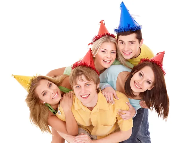 Gruppo di giovani in cappello da festa . Immagine Stock