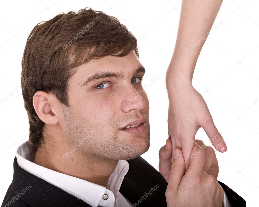 Man kiss woman hand with love.