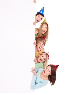 Group of young in party hat. clipart