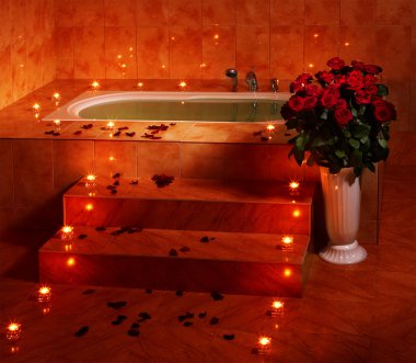 Interior of sauna with candle. clipart