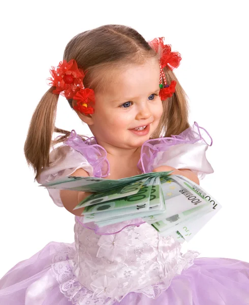 Ребенок держит деньги евро в руке . — стоковое фото