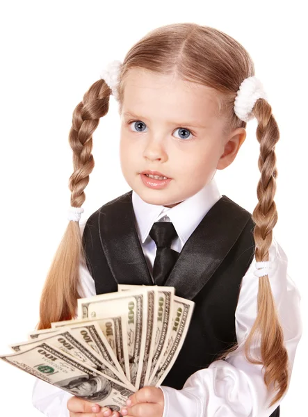 Criança feliz segurando dinheiro dólar . — Fotografia de Stock