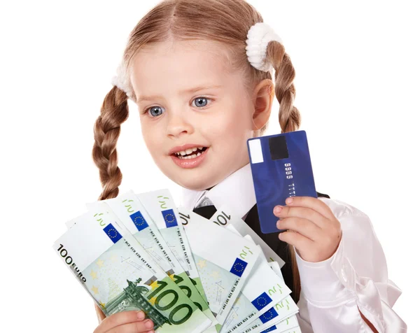 Bambino felice con soldi e carta credut . — Foto Stock