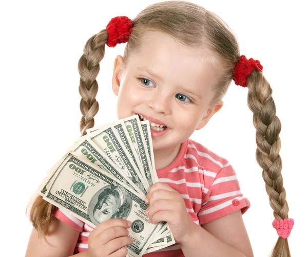 Bambino felice con denaro dollaro . — Foto Stock