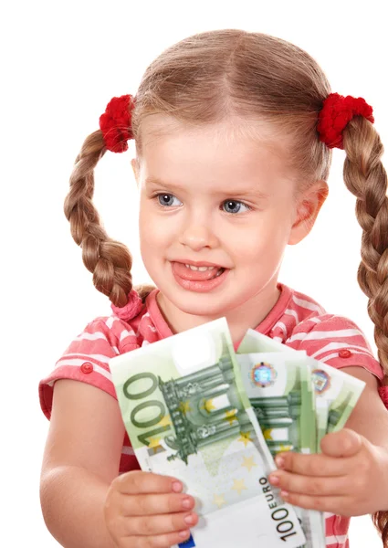 Счастливый ребенок с деньгами евро . — стоковое фото