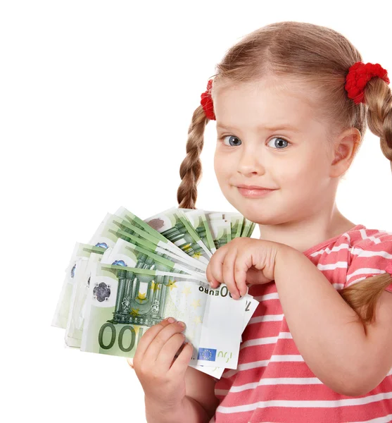 Ευτυχισμένο παιδί με χρήματα ευρώ. — Φωτογραφία Αρχείου