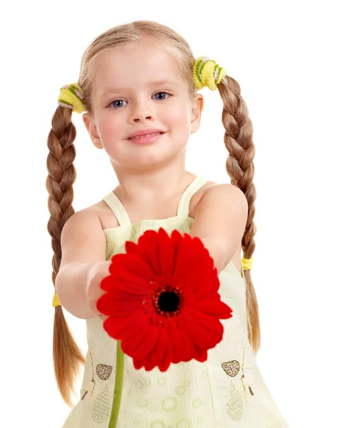 Kind schenkt Blume. — Stockfoto