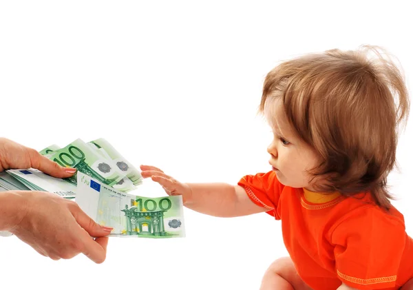 Bambino con denaro in euro . — Foto Stock