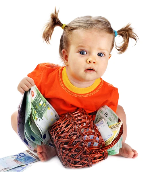 Niño con dinero en euros . — Foto de Stock