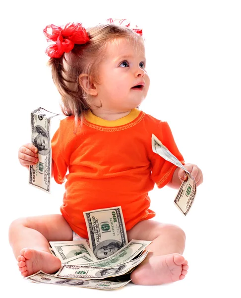 Niño con dinero en euros . —  Fotos de Stock