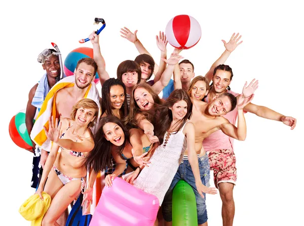 Group holding beach accessories. — Stock Photo, Image