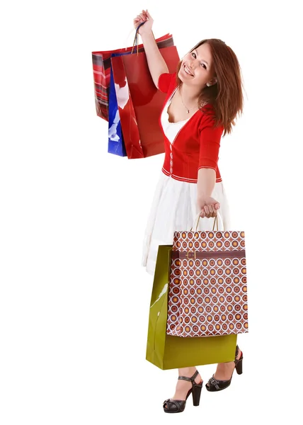 Menina de compras com saco de grupo . — Fotografia de Stock