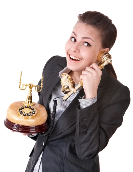 Glad affärskvinna talande telefon. — Stockfoto
