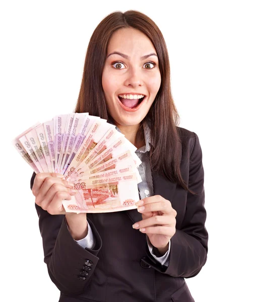 stock image Woman with money. Russian rouble.