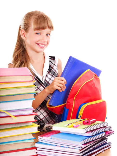 School child holding stack of books. — Stock Photo, Image