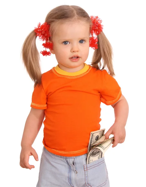 Happy child with money dollar. Stock Image