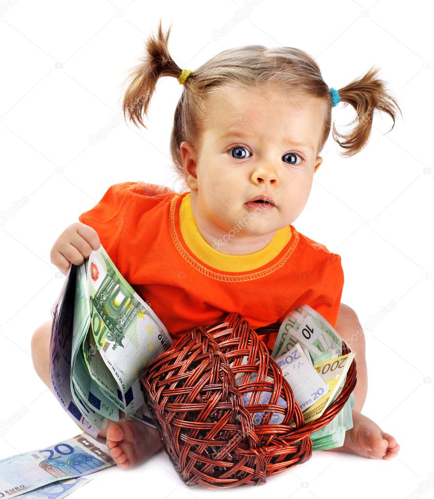 Child with euro money.