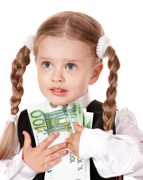 Para dolar ile mutlu küçük kız. izole. — Stok fotoğraf