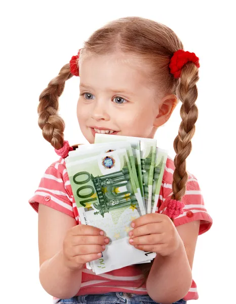 Happy child with money euro. — Stock Photo, Image