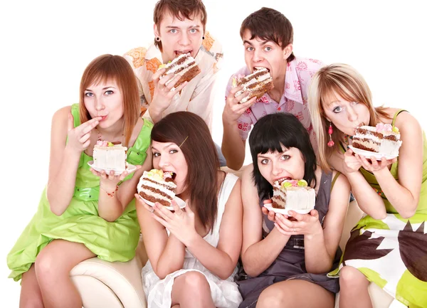Group of young with cake. — Stock Photo, Image