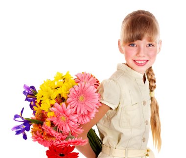 mutlu çocuk holding çiçekler.