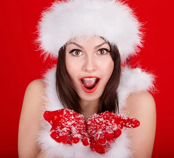 Christmas flicka i röd santa hatt. — Stockfoto