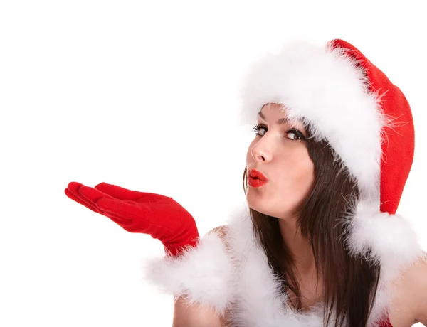 Рождественская девушка в шляпе Санты. — стоковое фото
