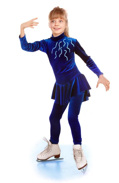 Girl in blue sport dress on skates. — Stock Photo, Image