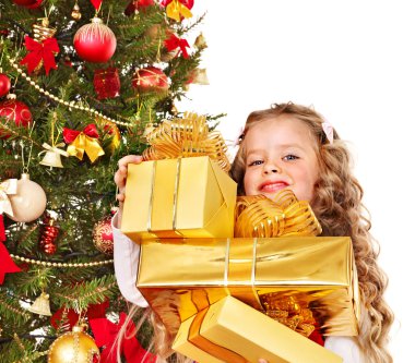 Kid with Christmas gift box. clipart