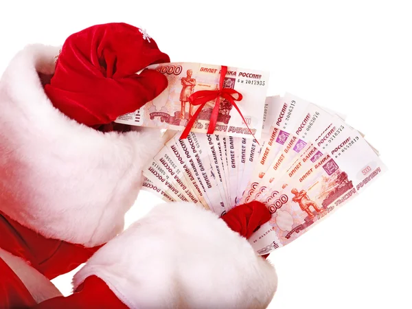 Papai Noel mão com dinheiro (rublo russo ). — Fotografia de Stock