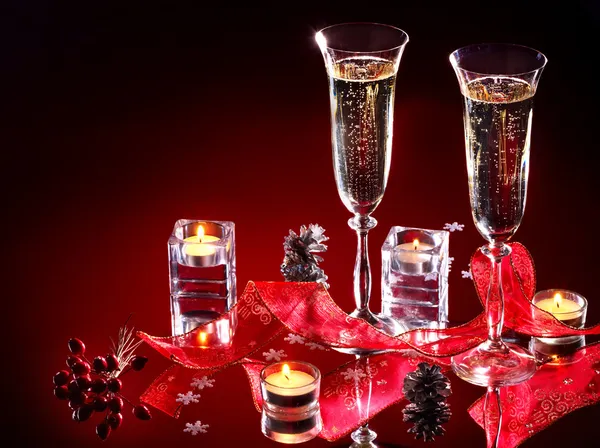 Christmas still life with champagne. — Stock Photo, Image
