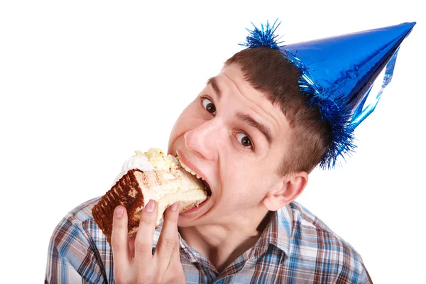 Face of man eating cake. — Stock Photo, Image