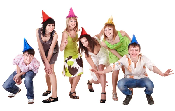 Group of teenager in party hat. — Stock Photo, Image