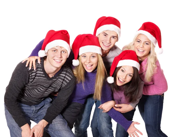 Gruppe jung mit Weihnachtsmann-Hut — Stockfoto