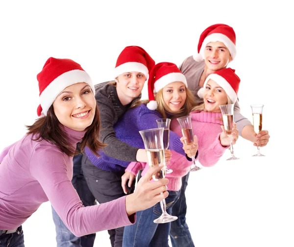Gruppo giovane in cappello Babbo Natale — Foto Stock