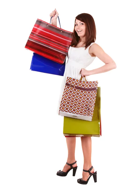 Chica sosteniendo grupo bolsa de compras . —  Fotos de Stock