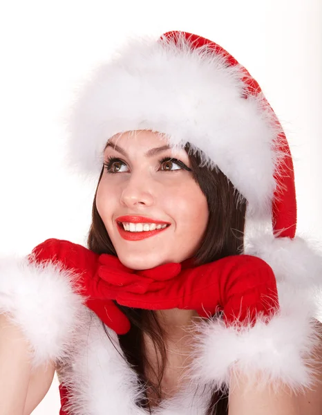 Kerstmis meisje in santa hoed. — Stockfoto